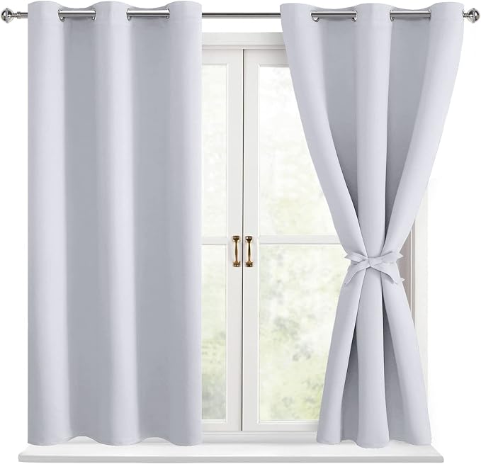 Short Blackout Curtains for Bedroom, 2 Panels Greyish White W42xL45 | Thermal by Hiasan