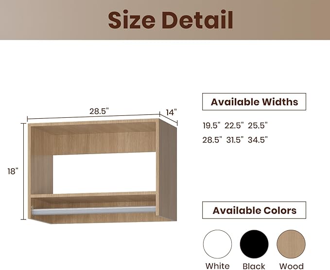 ROOMTEC 28.5" Tall Hanging Closet Unit, Modular Closet System with Hanging Rod, Wardrobe Organizer for Bedroom or Walk-in Closet, Wall Mounted, Customizable Clothes Storage Unit, Wood