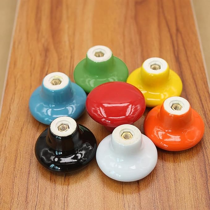 HUAMULAN 15PCS Yellow Glossy Ceramic Knobs Button Round Mushroom Cabinet Dresser Vintage Pulls Door Handles Cupboard Wardrobe Drawer, Dia. 1.5 inch (38mm)