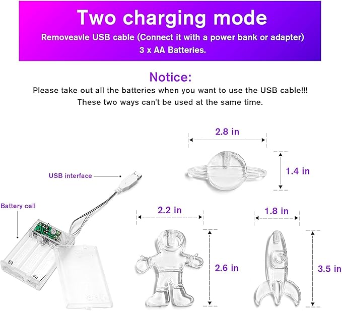 AceList 20 LED Children's Room LED String Lights Astronaut Spaceship Rocket UFO Pendants Light String Holiday Party Lights Wall Window Tree Decorative Lights(Light Warm White)