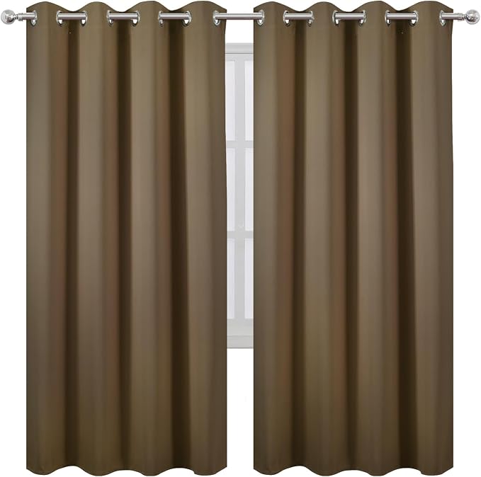 Blackout Curtains 66 x 72 Inch Long Brown Curtains Set of 2 Panels Room - Image 2