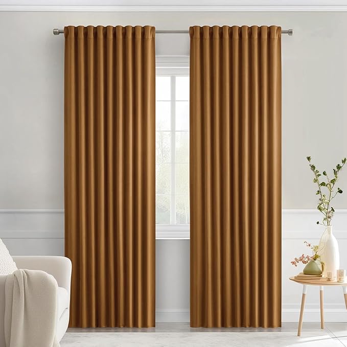 MIULEE Golden Brown Back Tab Blackout Curtains 52x72 Inches Long 2 Panels | Rod by MIULEE