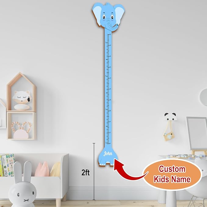 Personalized Growth Chart for Wall, Wooden Height Chart for Kids, Cute Height Measurement for Child/Girls/Boys, Baby and Toddler's Playroom/Kid's Room/Nursery Decor, Elephant