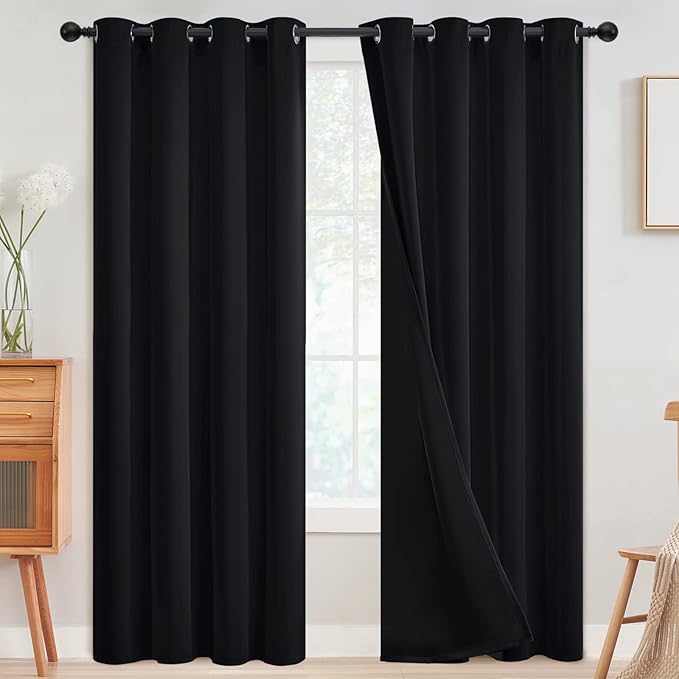 SimpleHome Black 100% Blackout Curtains Room Darkening Living Room 84 Inch | by SimpleHome