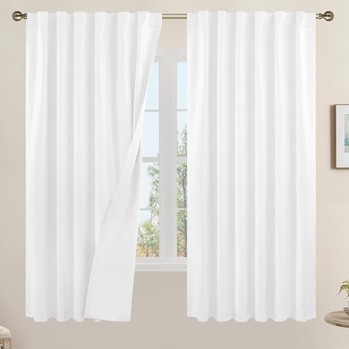 Full Blackout Linen Curtains 60 Inch by LAMIT