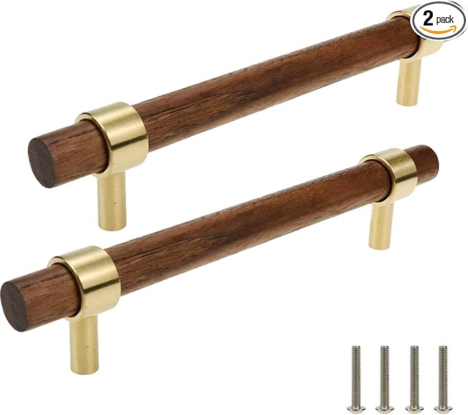 Drawer 6.69"/170mm Pulls Brass Walnut Kitchen Wardrobe Cabinet Hardware Pull Handle with Screw, 2Pcs