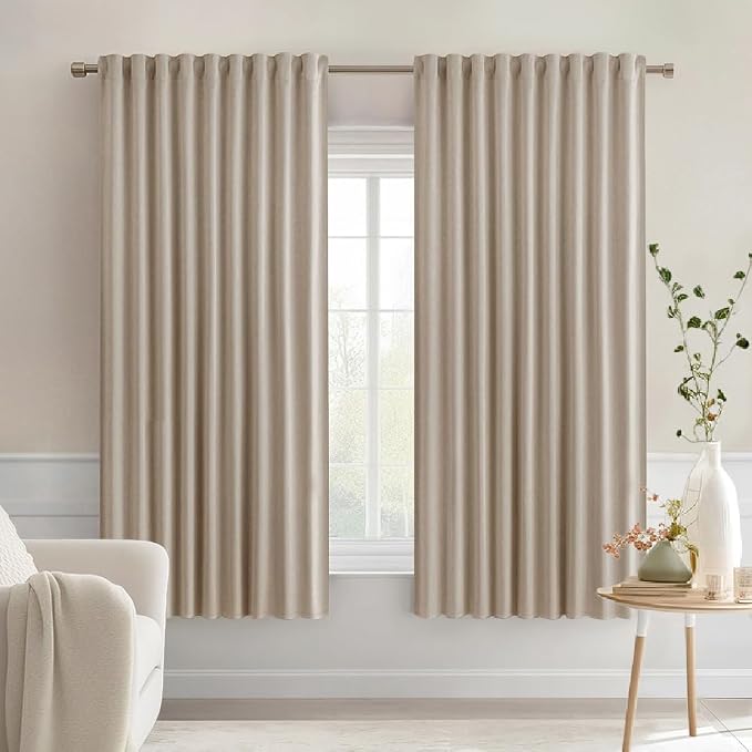 MIULEE Taupe Back Tab Blackout Curtains 52x63 Inches Long 2 Panels Set | Rod by MIULEE
