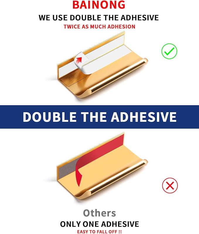 5 Pack 8 inch self Adhesive Cabinet pulls Adhesive Cabinet Handles Gold Drawer Edge pulls Stick on Handles for Cabinet Finger pulls for Cabinet Drawer Handles Seam