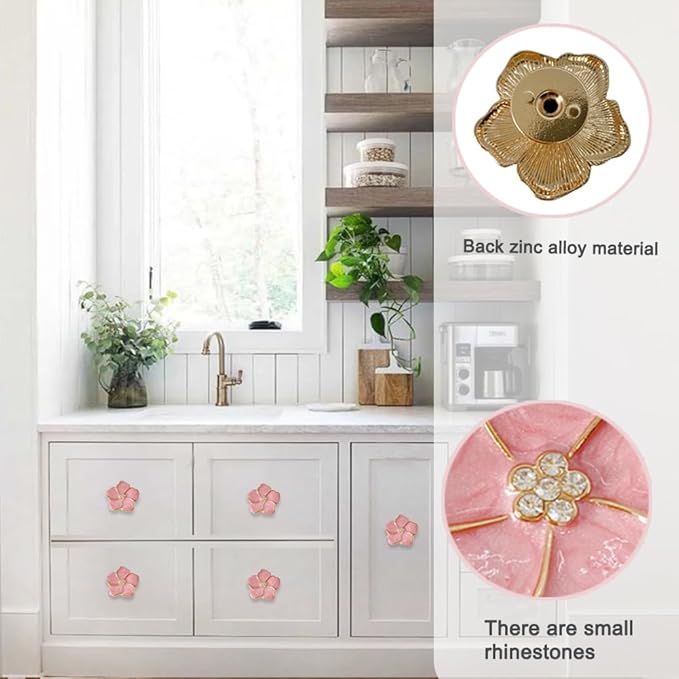 4 pcs Petal Knob Handle Unique Zinc Alloy Flower Shape Single Hole Knob Handle for Cabinets,Drawers, Wardrobes Furniture Decoration(Pink)