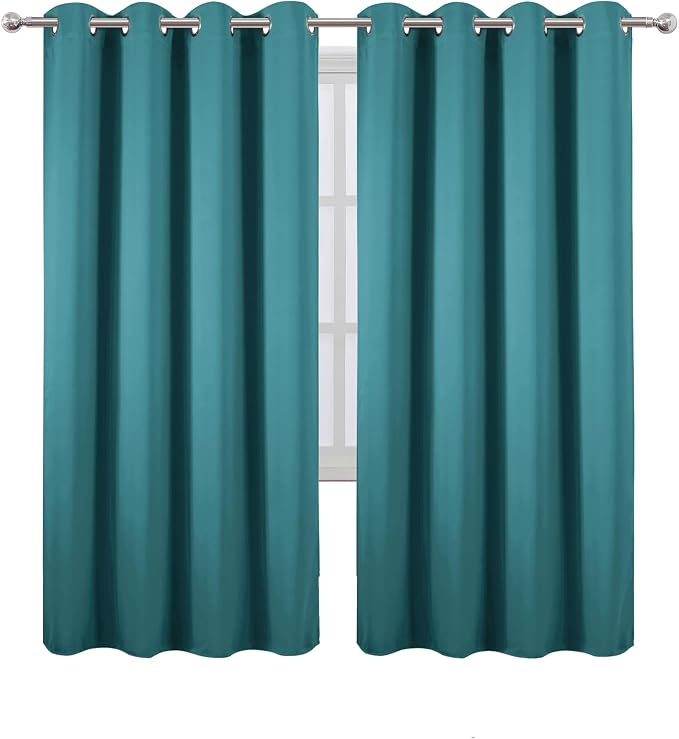 Blackout Curtains 66 x 72 Inch Long Sea Teal Curtains Set of 2 Panels Room - Image 2