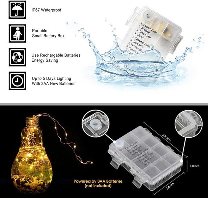 2 Pack 20ft 60 Led Fairy Lights with Remote Timer Waterproof Christmas Decor Battery Operated Twinkle Firefly Lights for Bedroom, Garden, Easter, Party, Christmas Indoor and Outdoor Decorations