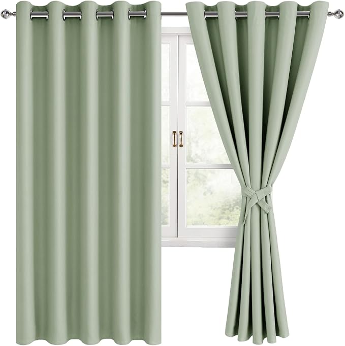 Blackout Curtains for Bedroom, 60 x 63 Inches Length, Seafoam Green | Thermal by Hiasan