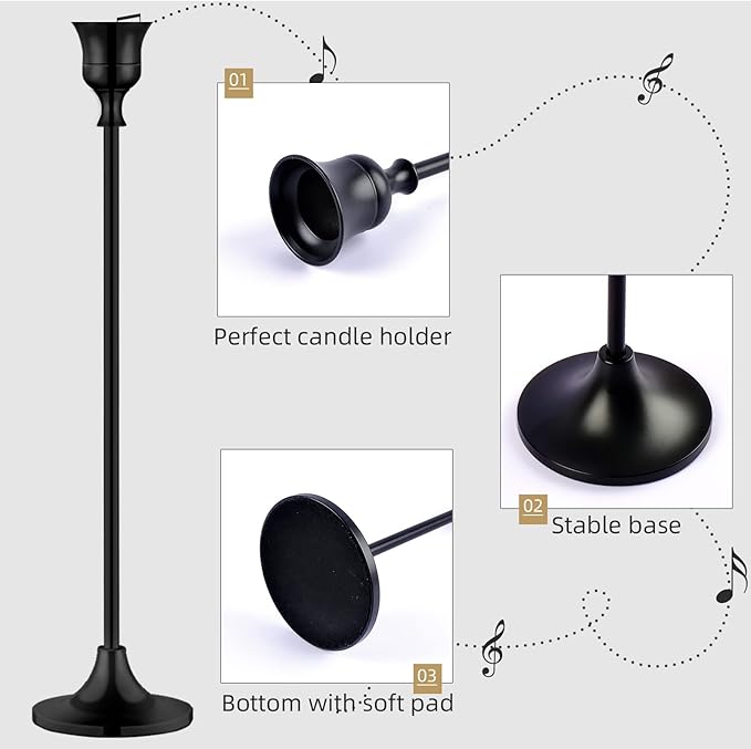 Vintage Black Candelabra Candle Holders for Fireplace & Dining