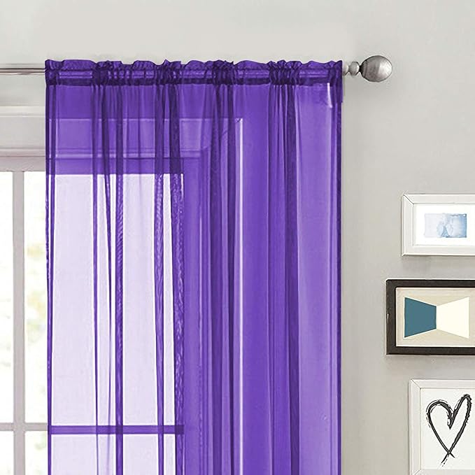 SpaceDresser Sheer Voile Window Treatment Rod Pocket Curtain Panels - Image 3