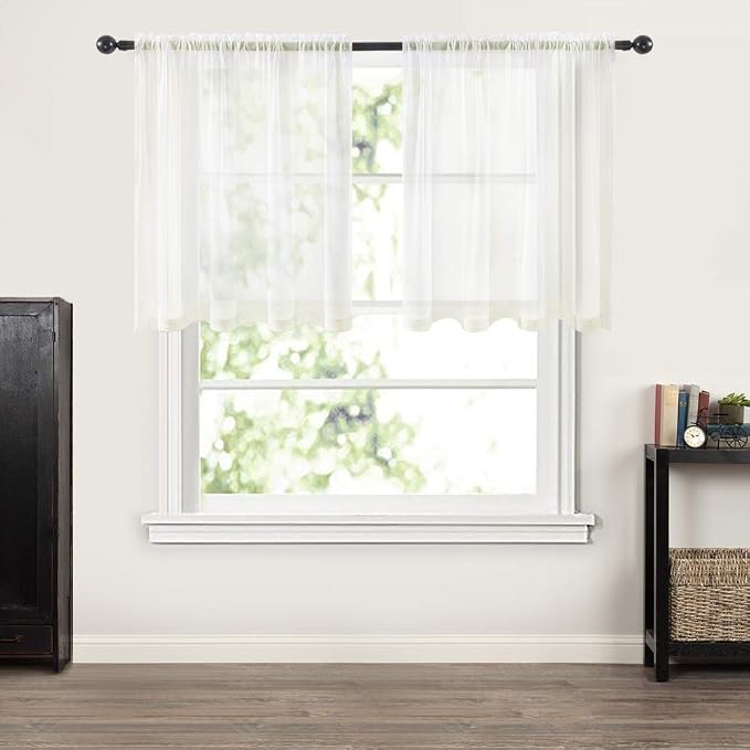 MIULEE 2 Panels Kitchen Tiers Half Window Sheer Curtains 29 X 36 Inch Ivory | - Image 6