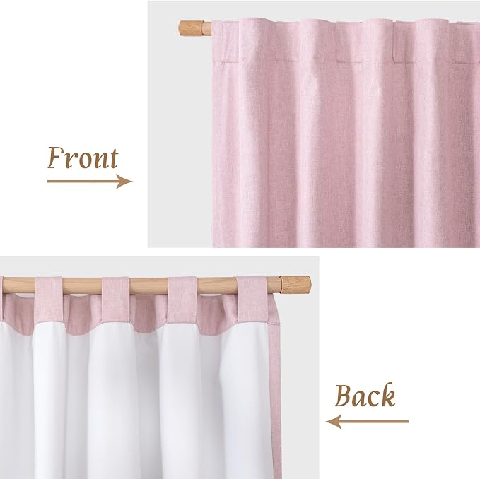 Pink 100% Blackout Linen Curtains 84 Inch - Image 8