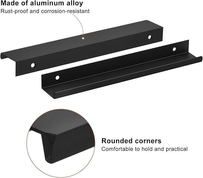 uxcell Cabinet Finger Edge Pull, 8pcs 200mm / 7.87" Aluminum Alloy Back Mount Hidden Cabinet Pulls Concealed Handle for Home Kitchen Drawer Cabinet, Black