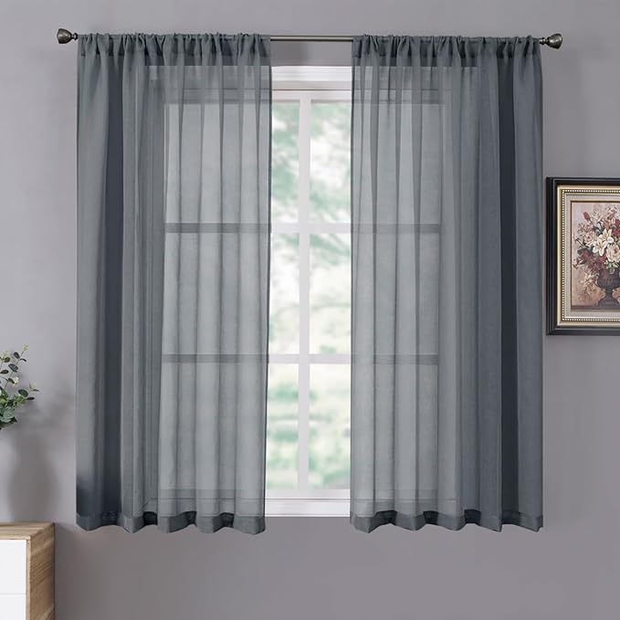 Tollpiz Short Sheer Curtains Linen Textured Living Room Curtain Sheers Light by Tollpiz