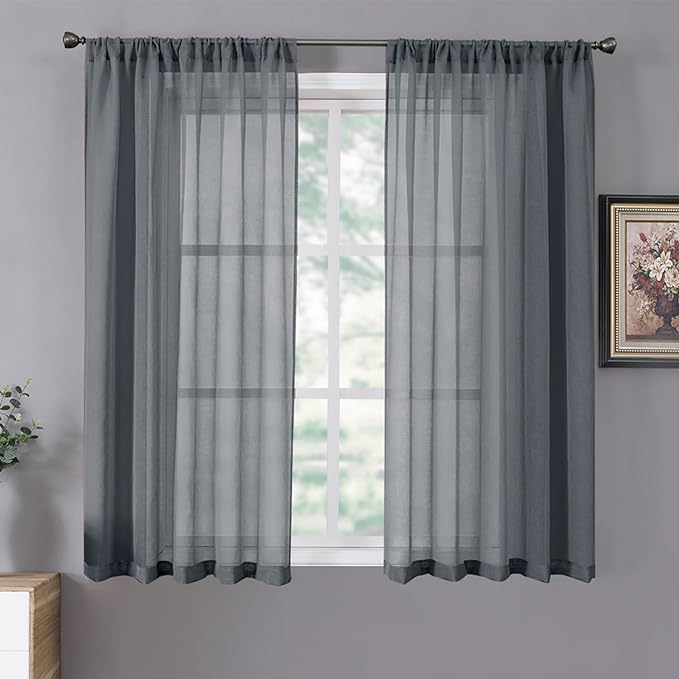 Tollpiz Short Sheer Curtains Linen Textured Bedroom Curtain Sheers Light by Tollpiz