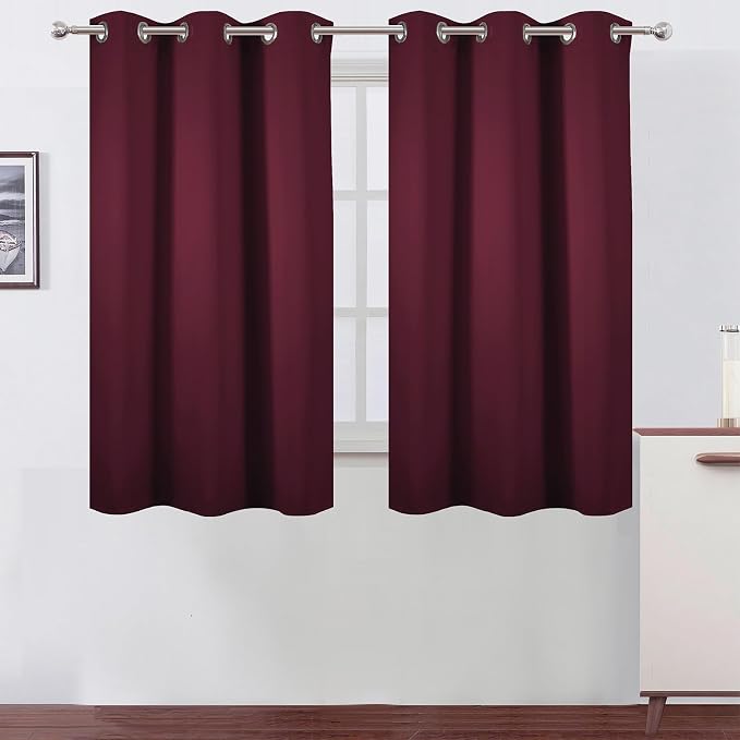 Burgundy Red Blackout Curtains 42 x 54 Inch Length Set of 2 Panels Grommet by Lemomo