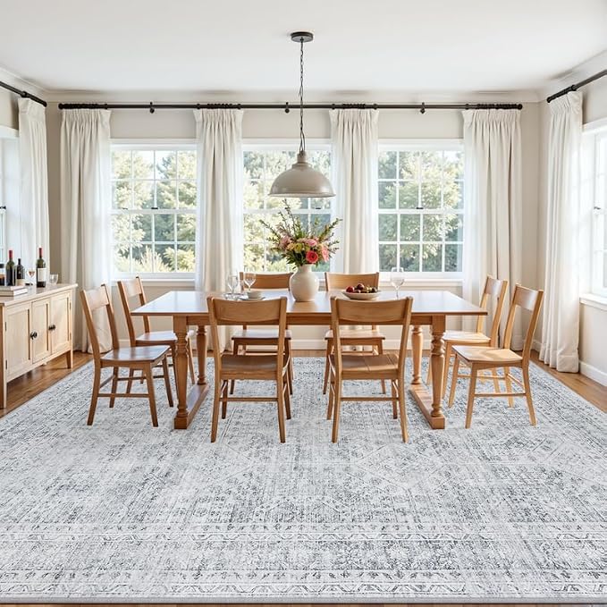 8x10 Area Rugs Living Room: Bedroom Neutral Washable Carpet Gray | Vintage Boho - Image 3