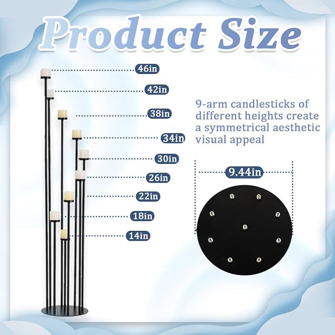 Set of 10 Black Floor Candle Holders,9 Arm Candelabra for Home Decoration,Halloween Christmas Day, Weddings, Dinner Parties Formal Events(Candle Excluded)
