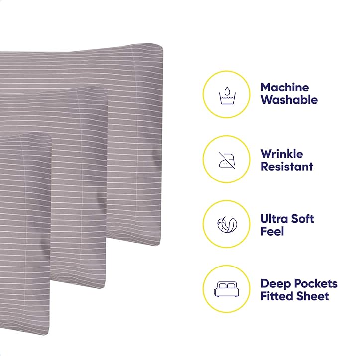 Cal King Size Bed Sheets - 6 Piece 1500 Supreme Collection Fine Brushed Microfiber Deep Pocket California King Sheet Set Bedding - 2 Extra Pillow Cases, Great Value, California King, Pinstripe Gray