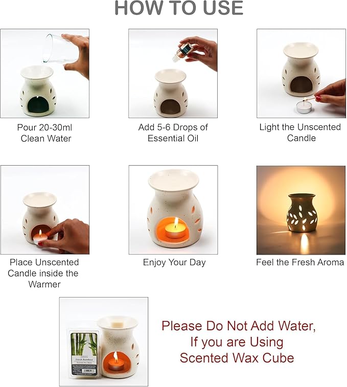 Hosley Elegant Ceramic Oil Warmers with Leaf Pattern and Speckle Design 4.5 Inches High Tealight Compatible for Aromatherapy and Home Decor Set of 6