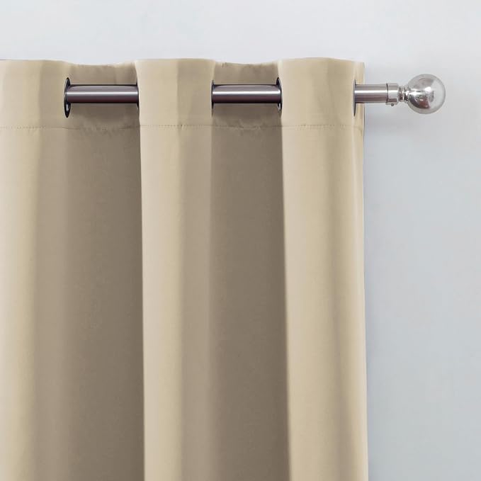 Blackout Curtains 66 x 54 Inch Long Beige Curtains Set of 2 Panels Room - Image 6