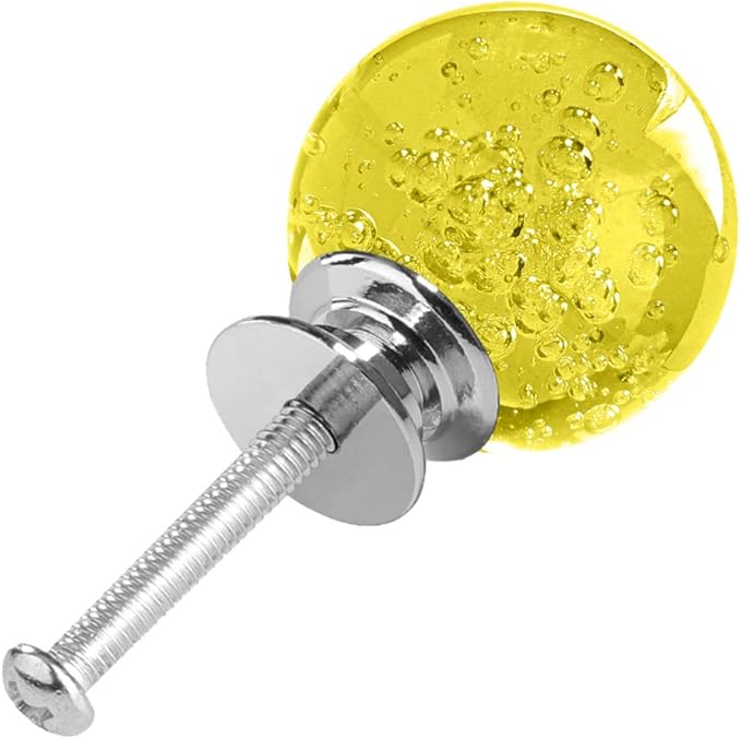 12 Pcs 30mm Round Shape Bubble Crystal Glass Cabinet Knobs with Screws Drawer Knob Pull Handle Used for Kitchen, Dresser, Door, Cupboard (Yellow)