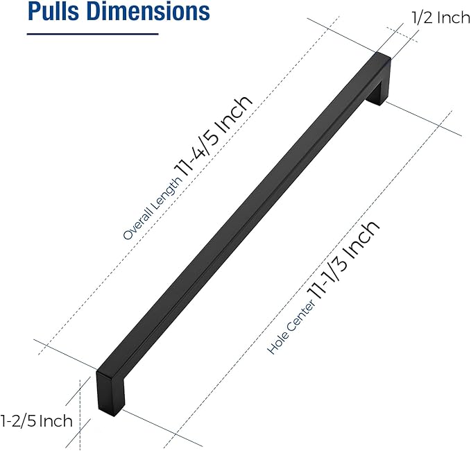 JOY DECOR 20 Pack Cabinet Handles, Black Cabinet Pulls, 11-1/3 Inch Kitchen Closet Handles Square Drawer Pulls Stainless Steel Drawer Hardware, 288mm Hole Centers