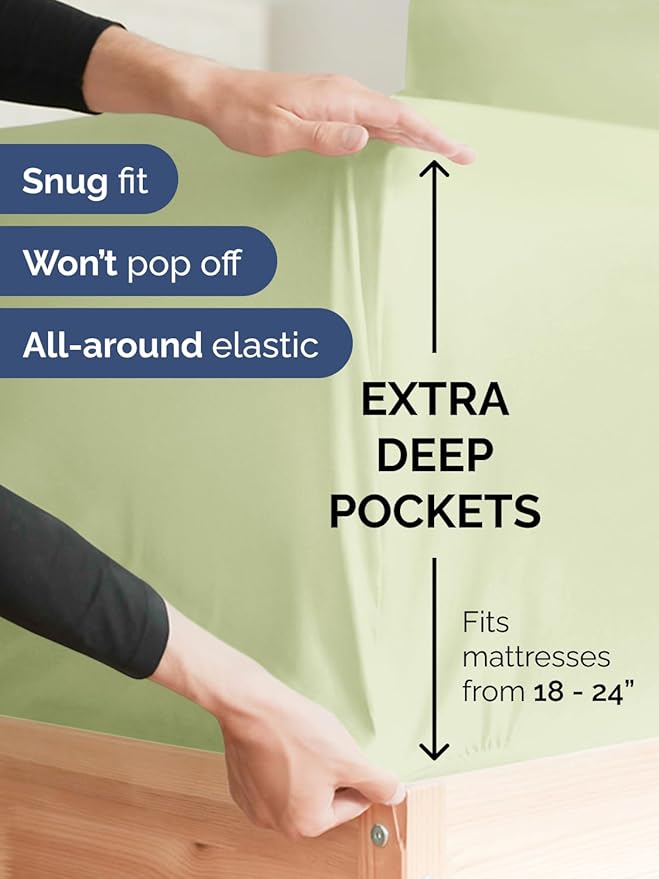 Extra Deep Twin XL Sheet Set - 4 Piece Breathable and Cooling Sheets - Hotel Luxury Bed Sheets Set - Easy Fit - Soft, Wrinkle Free and Comfy Sheets Set - Light Sage Sheet Set with Extra Deep Pockets