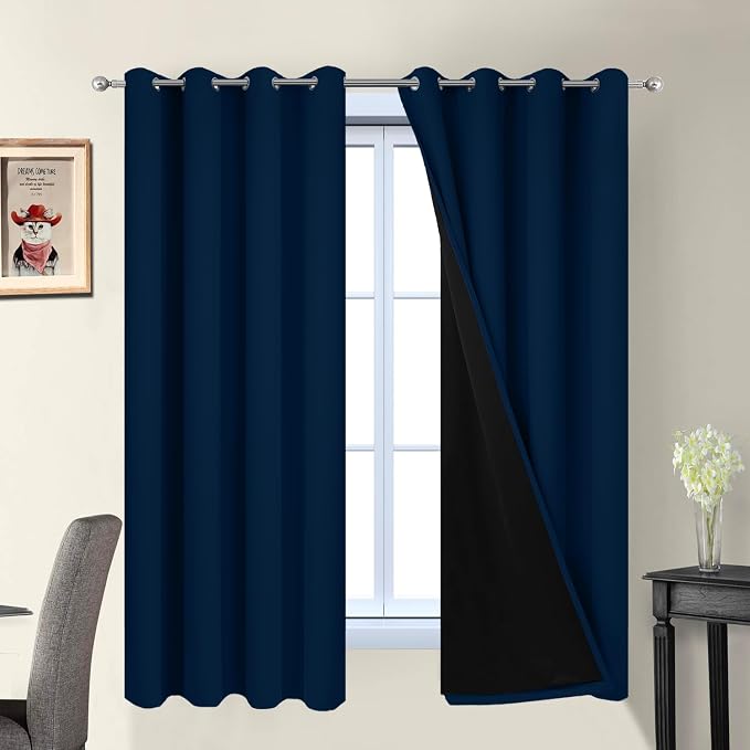 Yakamok Dark Blue 100% Blackout Curtains 63 Inches Long 52" Wide 2 Panels | by Yakamok