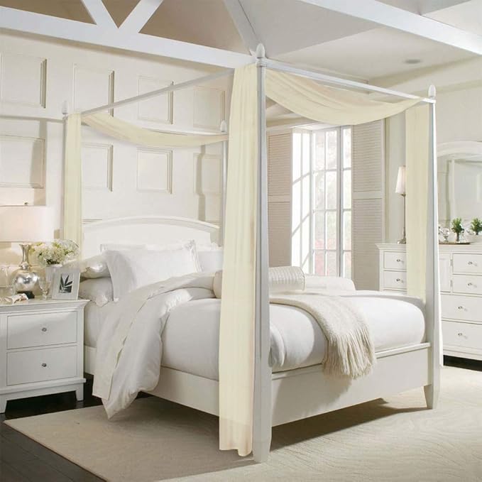 RYB HOME Canopy Bed Curtains - Long Sheer Window Scarf, Valances Curtains for Wedding Arch French Door Patio Frame Party Event Backdrops, 60 x 216 inch Long per Panel, 2 Pieces, Beige
