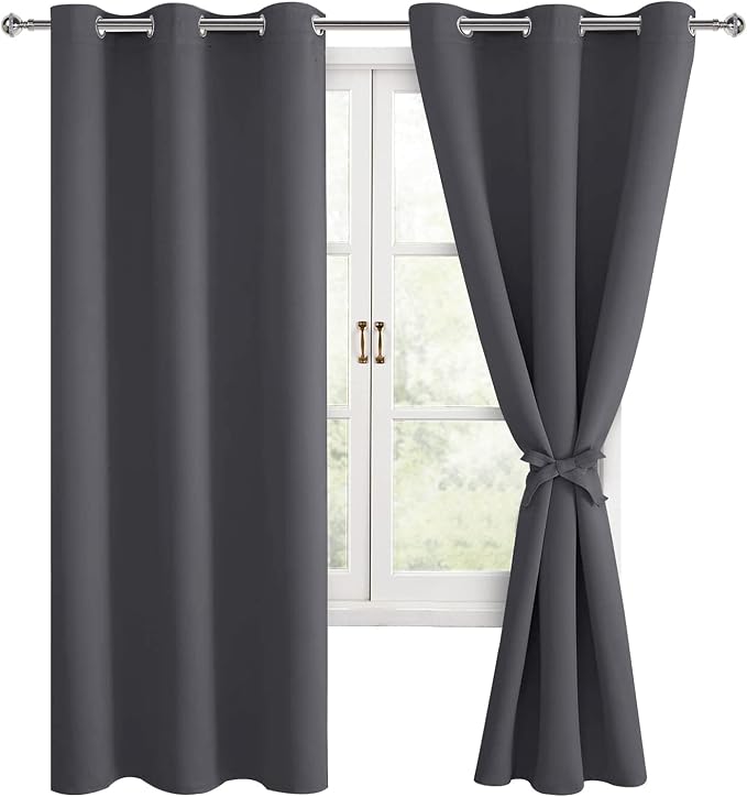 Blackout Curtains for Bedroom, Dark Grey, 42 x 72 Inch, 2 Panels | Thermal by Hiasan