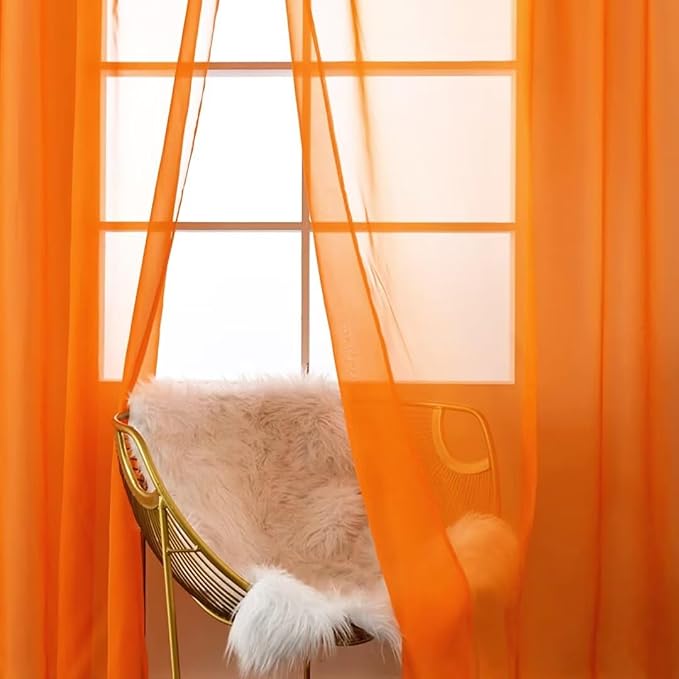 SpaceDresser Basic Rod Pocket Sheer Voile Window Curtain Panels Orange 2 Panels - Image 4