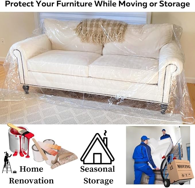 Evelots Clear Vinyl Couch Cover, Waterproof 3-Seat Sofa Protector | Heavy-duty - Image 6