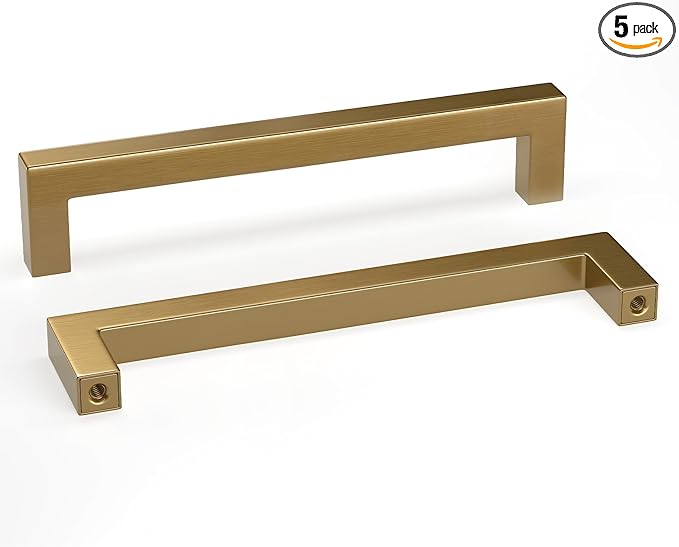 goldenwarm 5 Pack Champagne Bronze Cabinet Pulls Gold Cabinet Handles 6-1/4in Champagne Drawer Pulls Brushed Bronze Drawer Handles T Bar Square Kitchen Dresser Hardware for Dresser Bedroom