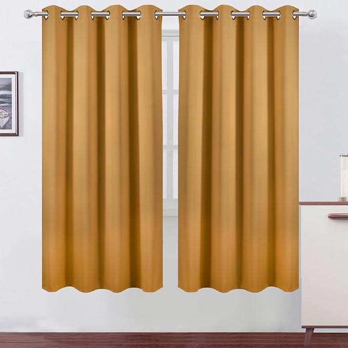 Blackout Curtains 66 x 72 Inch Long Mustard Yellow Curtains Set of 2 Panels by Lemomo