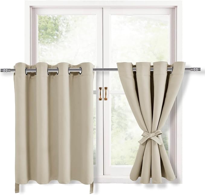 Blackout Curtains for Bedroom, Light Beige, 52 x 30 Inch, 2 Panels | Thermal by Hiasan