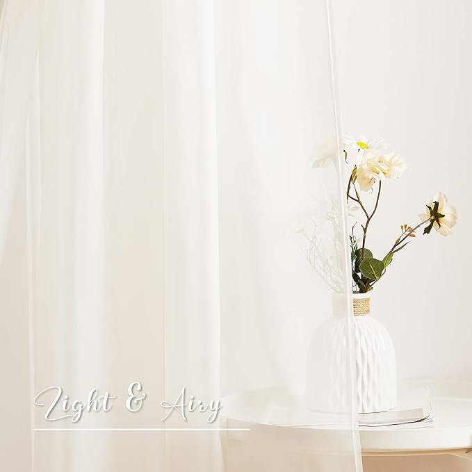 NICETOWN Beige Window Scarf Valances, Voile Fabric Canopy Curtains for Draping, Party Scarf Curtains for Birthday/Revelry, Light Beige, W60 x L216, 2 Panels