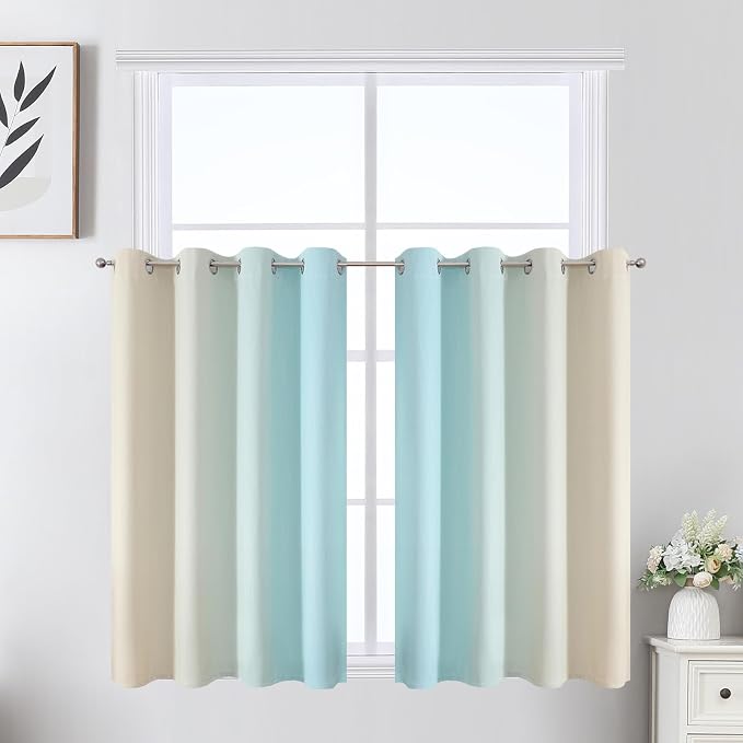 Aqua and Beige Ombre Blackout Curtains - Image 2