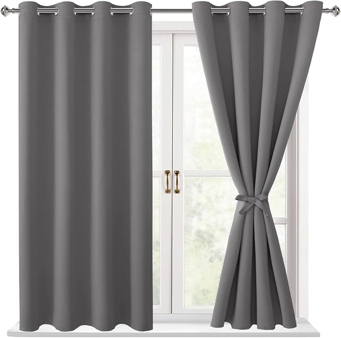 Blackout Curtains for Bedroom, Light Grey, 52 x 45 Inch, 2 Panels | Thermal by Hiasan