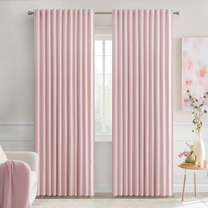 MIULEE Light Pink Back Tab Blackout Curtains 66x84 Inch Length 2 Panels Set | by MIULEE