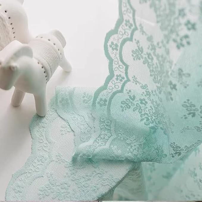 YJ YANJUN Vintage Lace Curtains 84 Inches Long-Victorian Floral Pattern Aqua by YJYANJUN