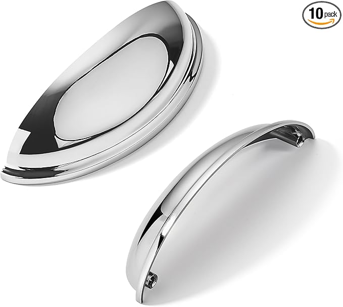 khtumeware 10 Pack 4" Drawer Pulls Polished Chrome Cabinet Cup Pulls Kitchen Hardware Cabinet Handles Drawer Handles Knobs 4 inch Hole Center