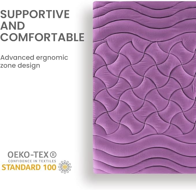 SLEEP ZONE Cooling Twin Mattress Topper for Single Bed, Premium Zoned Quilted Mattress Pad, Fitted Mattress Protector Cover, Machine Wash Durable, Deep Pocket 8-21 inch, Purple, Twin