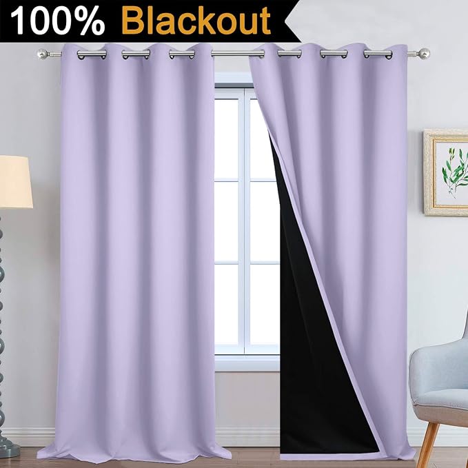 Yakamok Lilac 100% Blackout Curtains 108 Inches Long - Image 2