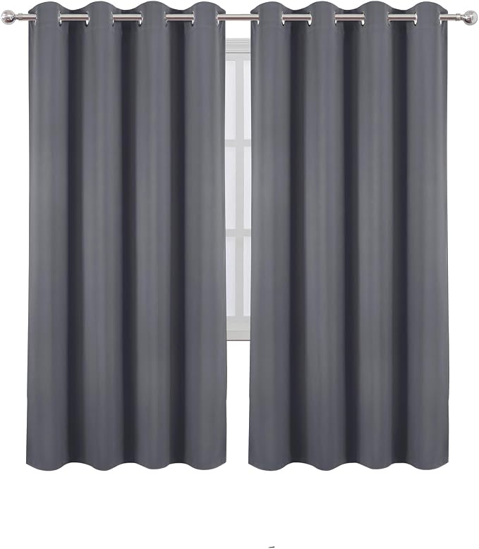 Blackout Curtains 66 x 72 Inch Long Grey Curtains Set of 2 Panels Room - Image 2