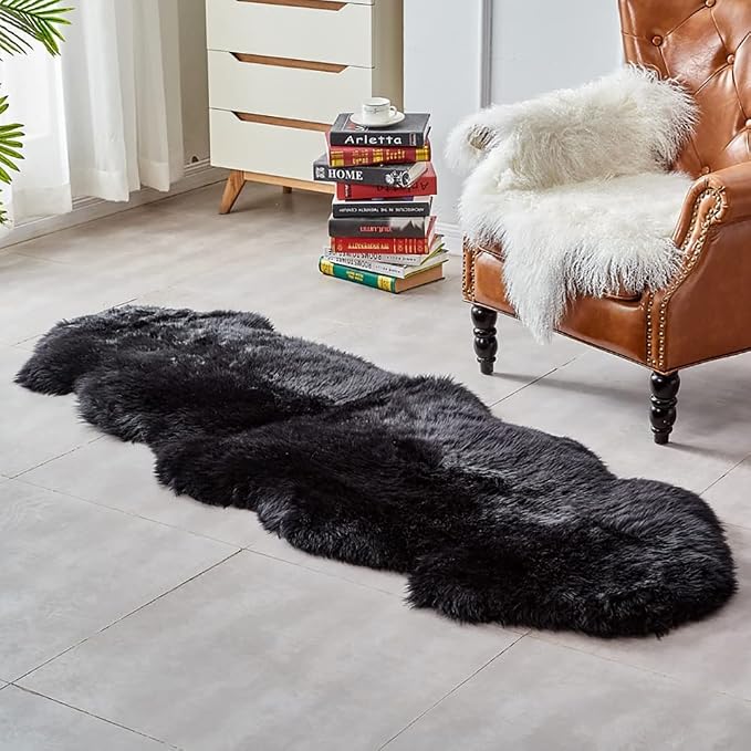HUAHOO Premium Genuine Sheepskin Rug Black Real Australia Sheepskin Natural - Image 4